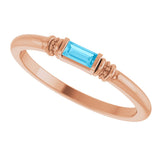 14K Gold Straight Baguette Lab-Grown Aqua Sapphire Accented Stackable Ring - Rose Gold - view 5