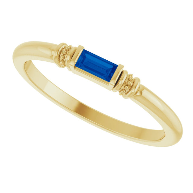 14K Gold Straight Baguette Lab-Grown Blue Sapphire Accented Stackable Ring - Yellow Gold - view 5