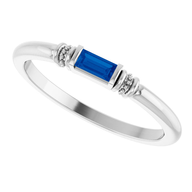 Platinum Straight Baguette Lab-Grown Blue Sapphire Accented Stackable Ring - view 5