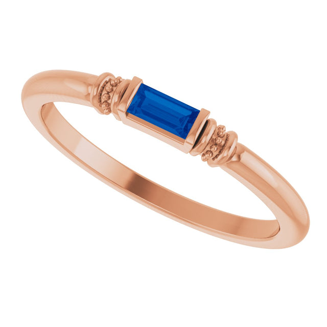 14K Gold Straight Baguette Lab-Grown Blue Sapphire Accented Stackable Ring - Rose Gold - view 5