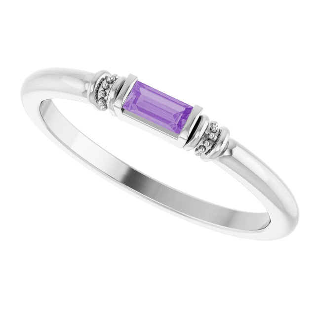 Platinum Straight Baguette Lab-Grown Purple Sapphire Accented Stackable Ring - view 5