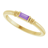 14K Gold Straight Baguette Lab-Grown Purple Sapphire Accented Stackable Ring - Yellow Gold - view 5