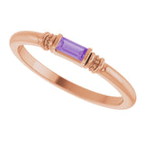 14K Gold Straight Baguette Lab-Grown Purple Sapphire Accented Stackable Ring - Rose Gold - view 5