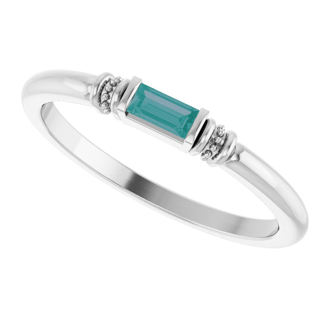 Platinum Straight Baguette Lab-Grown Alexandrite Accented Stackable Ring - view 5