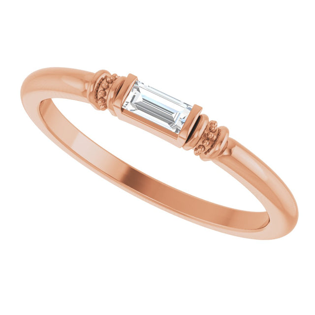 14K Gold Straight Baguette Lab-Grown Moissanite Accented Stackable Ring - Rose Gold - view 5