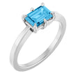 Platinum Emerald Natural Swiss Blue Topaz Solitaire Ring