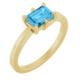 14K Gold Emerald Natural Swiss Blue Topaz Solitaire Ring - Yellow Gold