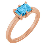 14K Gold Emerald Natural Swiss Blue Topaz Solitaire Ring - Rose Gold