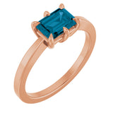 14K Gold Emerald Natural London Blue Topaz Solitaire Ring - Rose Gold