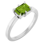 14K Gold Emerald Natural Peridot Solitaire Ring – 7x5mm - White Gold