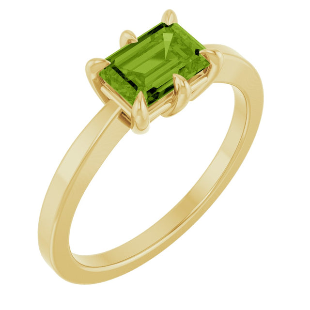 14K Gold Emerald Natural Peridot Solitaire Ring – 7x5mm - Yellow Gold