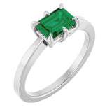 14K Gold Emerald Lab-Grown Emerald Solitaire Ring – 7x5mm - White Gold