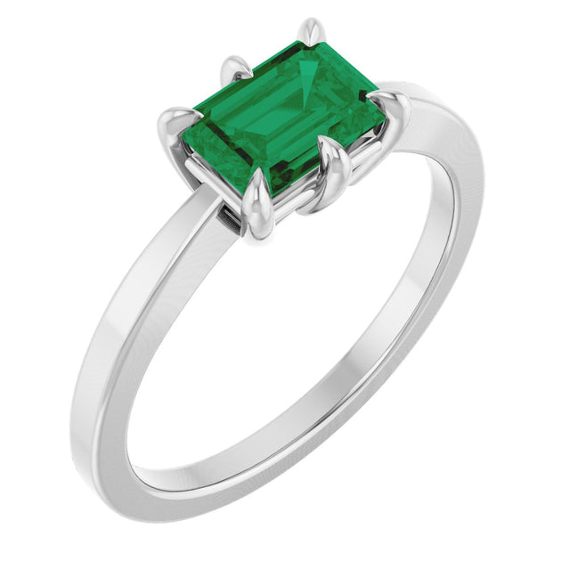 Platinum Emerald Lab-Grown Emerald Solitaire Ring – 7x5mm