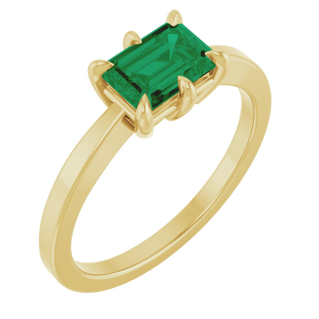 14K Gold Emerald Lab-Grown Emerald Solitaire Ring – 7x5mm - Yellow Gold