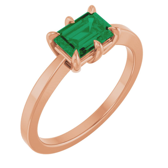 14K Gold Emerald Lab-Grown Emerald Solitaire Ring – 7x5mm - Rose Gold