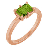 14K Gold Emerald Natural Peridot Solitaire Ring – 7x5mm - Rose Gold