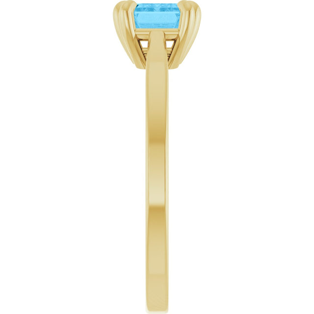 14K Gold Emerald Natural Swiss Blue Topaz Solitaire Ring - Yellow Gold - view 3