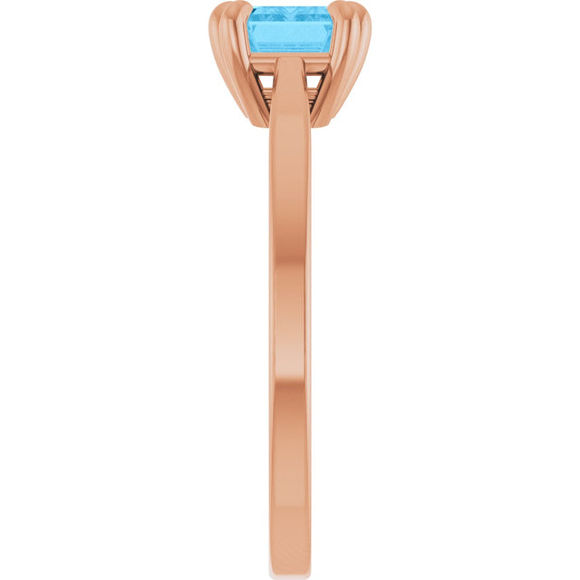 14K Gold Emerald Natural Swiss Blue Topaz Solitaire Ring - Rose Gold - view 3