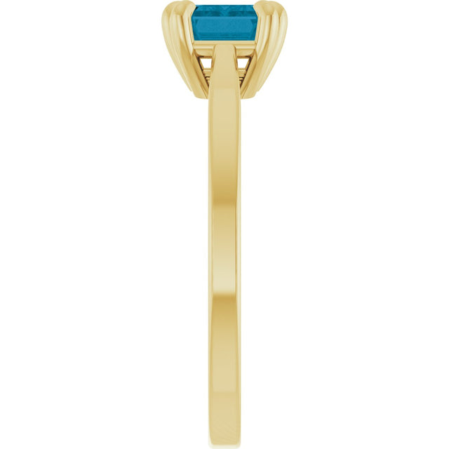 14K Gold Emerald Natural London Blue Topaz Solitaire Ring - Yellow Gold - view 3