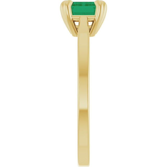 14K Gold Emerald Lab-Grown Emerald Solitaire Ring – 7x5mm - Yellow Gold - view 3