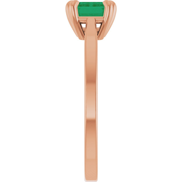 14K Gold Emerald Lab-Grown Emerald Solitaire Ring – 7x5mm - Rose Gold - view 3