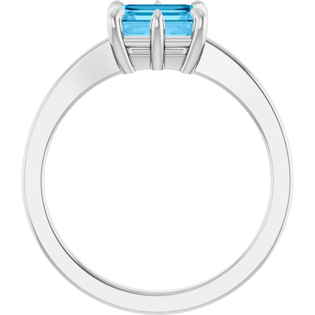 14K Gold Emerald Natural Swiss Blue Topaz Solitaire Ring - White Gold - view 2
