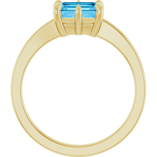 14K Gold Emerald Natural Swiss Blue Topaz Solitaire Ring - Yellow Gold - view 2