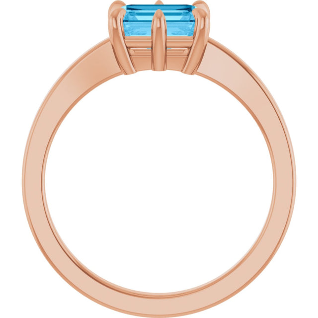 14K Gold Emerald Natural Swiss Blue Topaz Solitaire Ring - Rose Gold - view 2