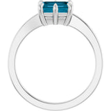 14K Gold Emerald Natural London Blue Topaz Solitaire Ring - White Gold - view 2