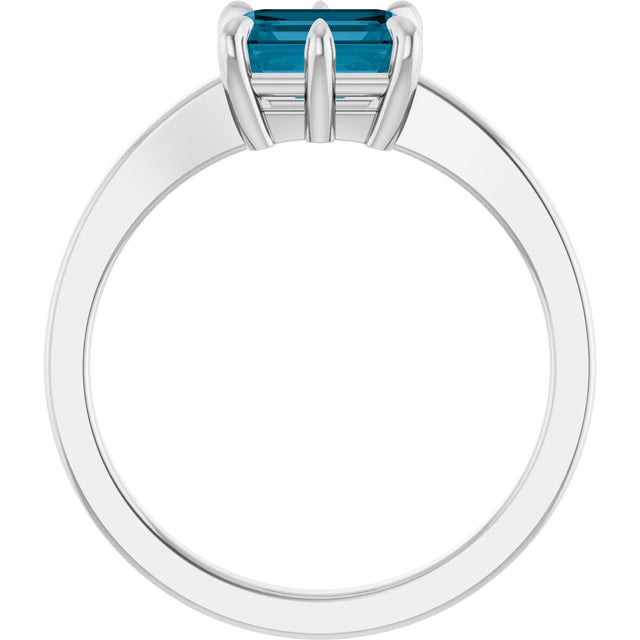 14K Gold Emerald Natural London Blue Topaz Solitaire Ring - White Gold - view 2