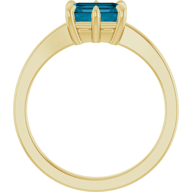 14K Gold Emerald Natural London Blue Topaz Solitaire Ring - Yellow Gold - view 2