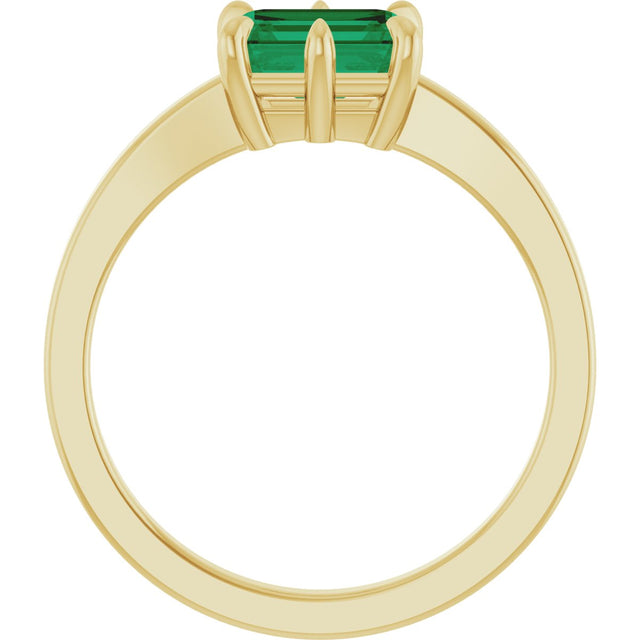 14K Gold Emerald Lab-Grown Emerald Solitaire Ring – 7x5mm - Yellow Gold - view 2
