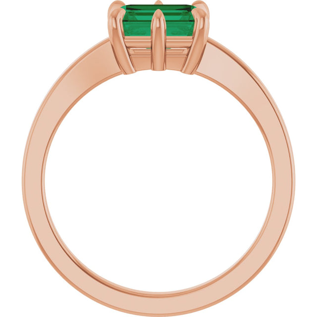 14K Gold Emerald Lab-Grown Emerald Solitaire Ring – 7x5mm - Rose Gold - view 2