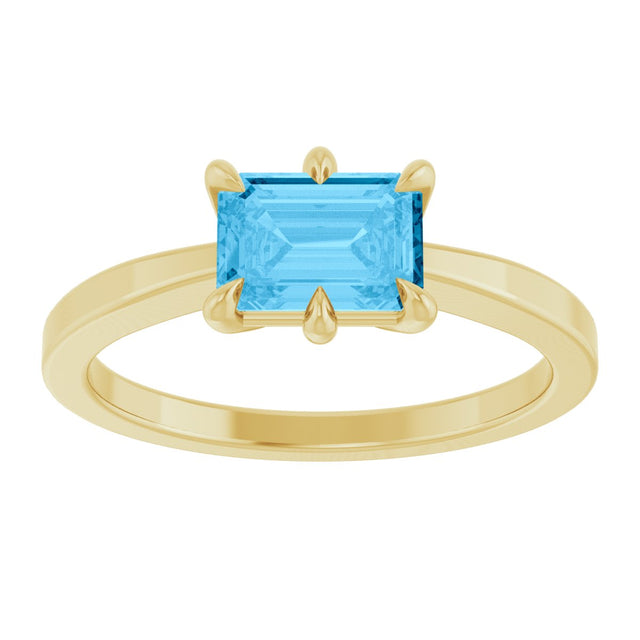 14K Gold Emerald Natural Swiss Blue Topaz Solitaire Ring - Yellow Gold - view 4