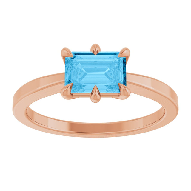 14K Gold Emerald Natural Swiss Blue Topaz Solitaire Ring - Rose Gold - view 4