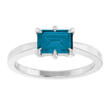 14K Gold Emerald Natural London Blue Topaz Solitaire Ring - White Gold - view 4