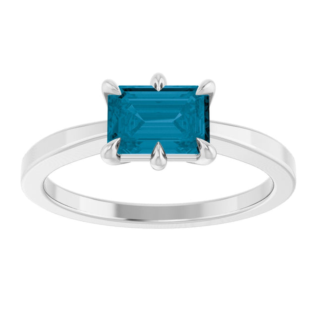 14K Gold Emerald Natural London Blue Topaz Solitaire Ring - White Gold - view 4