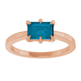 14K Gold Emerald Natural London Blue Topaz Solitaire Ring - Rose Gold - view 4