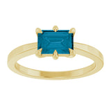 14K Gold Emerald Natural London Blue Topaz Solitaire Ring - Yellow Gold - view 4