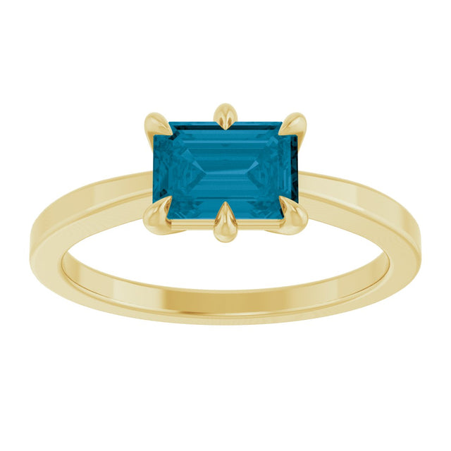 14K Gold Emerald Natural London Blue Topaz Solitaire Ring - Yellow Gold - view 4