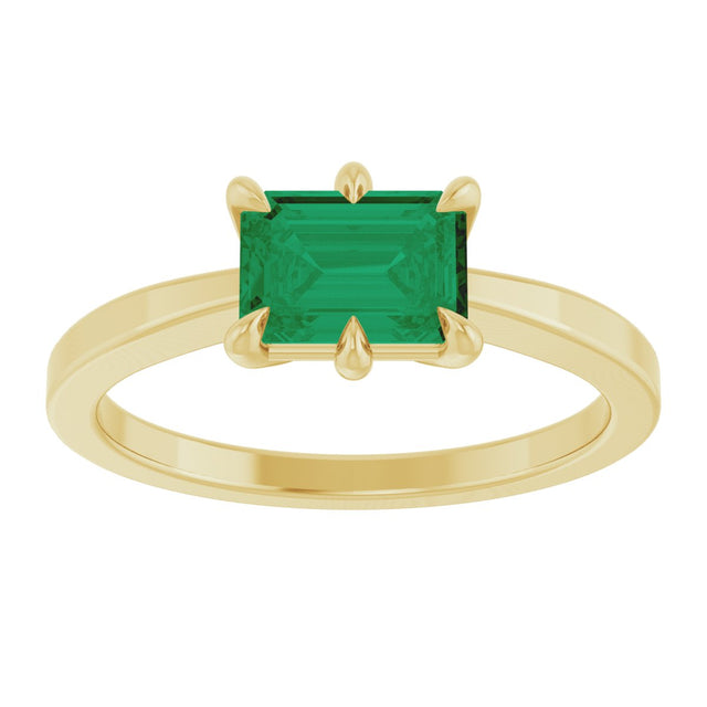 14K Gold Emerald Lab-Grown Emerald Solitaire Ring – 7x5mm - Yellow Gold - view 4