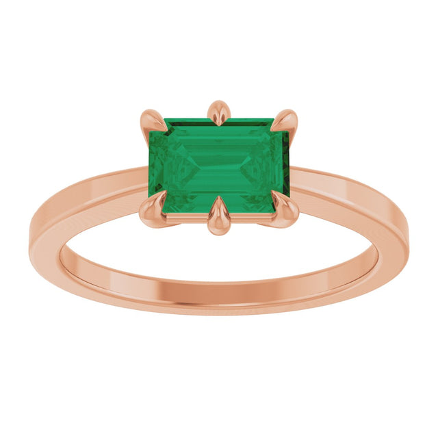 14K Gold Emerald Lab-Grown Emerald Solitaire Ring – 7x5mm - Rose Gold - view 4