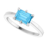 14K Gold Emerald Natural Swiss Blue Topaz Solitaire Ring - White Gold - view 5