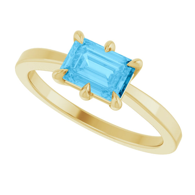 14K Gold Emerald Natural Swiss Blue Topaz Solitaire Ring - Yellow Gold - view 5