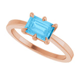 14K Gold Emerald Natural Swiss Blue Topaz Solitaire Ring - Rose Gold - view 5