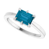14K Gold Emerald Natural London Blue Topaz Solitaire Ring - White Gold - view 5