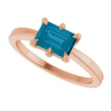 14K Gold Emerald Natural London Blue Topaz Solitaire Ring - Rose Gold - view 5