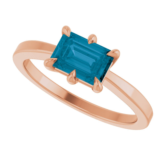 14K Gold Emerald Natural London Blue Topaz Solitaire Ring - Rose Gold - view 5
