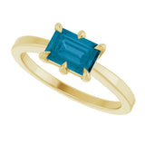 14K Gold Emerald Natural London Blue Topaz Solitaire Ring - Yellow Gold - view 5