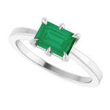 14K Gold Emerald Lab-Grown Emerald Solitaire Ring – 7x5mm - White Gold - view 5